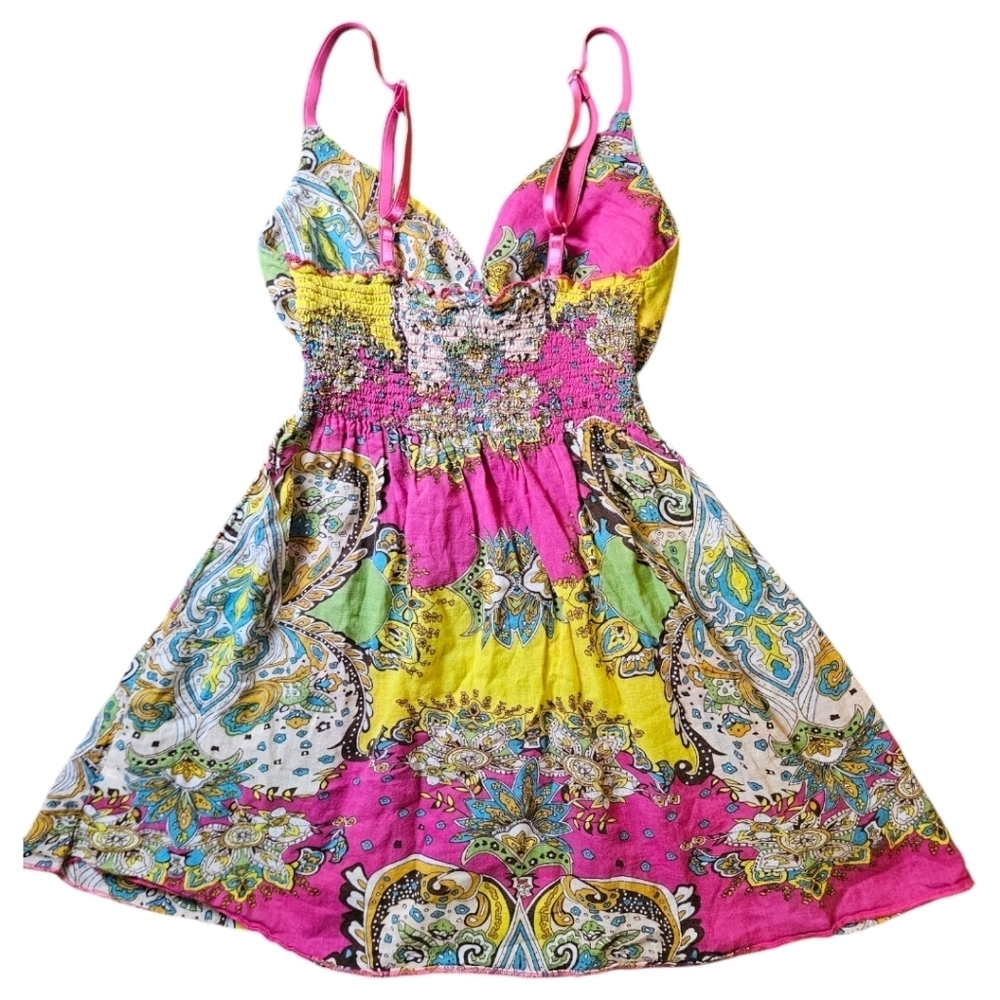 WM Y2K Paisley Print Babydoll Smocked Waist Tank Top Sz M Fairy Boho Peasant - Picture 8 of 13